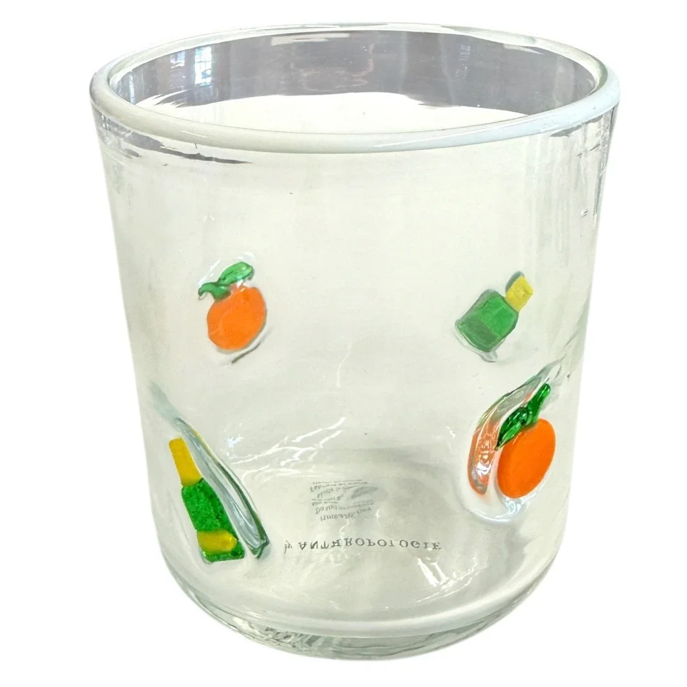 Anthropologie Juice Glasses Set of 2 Clear Orange Fruit 3D Applique Excellent - Picture 7 of 7